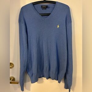 Polo by Ralph Lauren Men's Sky Blue Pima Cotton V-Neck Sweater size XL